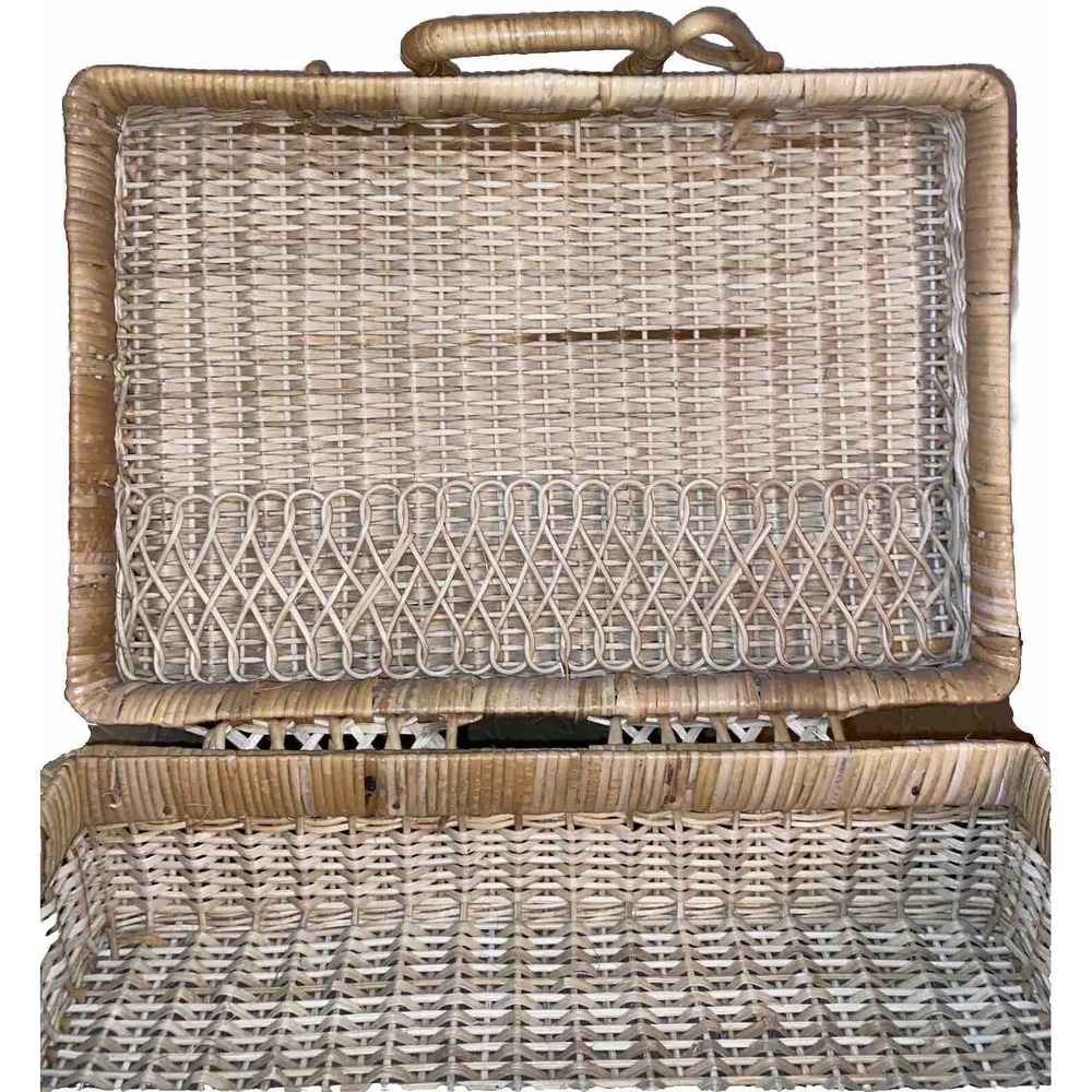 Vintage Picnic Basket Woven Rattan Wicker Lid Hinge Closure Countrycore - Picture 7 of 11